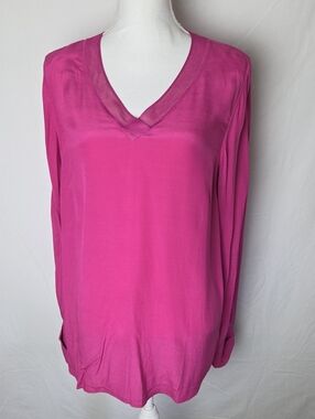 Women's V-Neck Long Sleeve Top - Magenta Pink Alita Top Blouse Tunic Medium